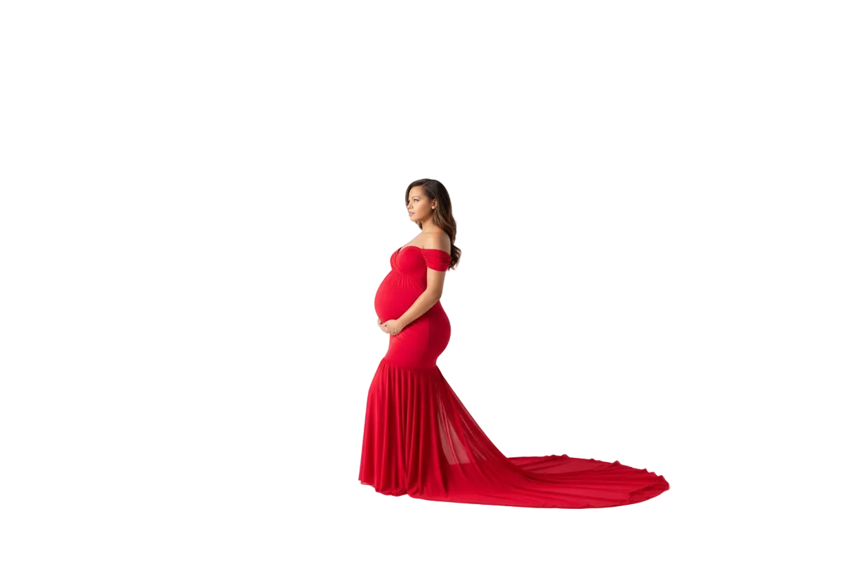 Ziumudy Off-Shoulder Maternity Mermaid Gown – Burgundy Chiffon Dress for Photoshoots