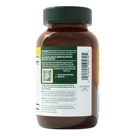MegaFood Prenatal Multivitamin Minis, Baby and Me, 180 Tablets