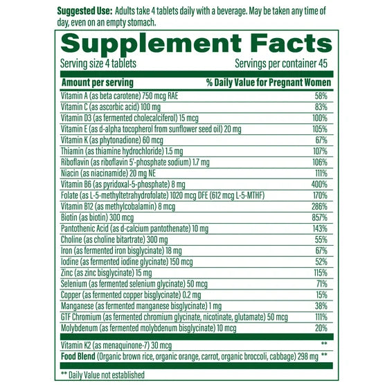 MegaFood Prenatal Multivitamin Minis, Baby and Me, 180 Tablets