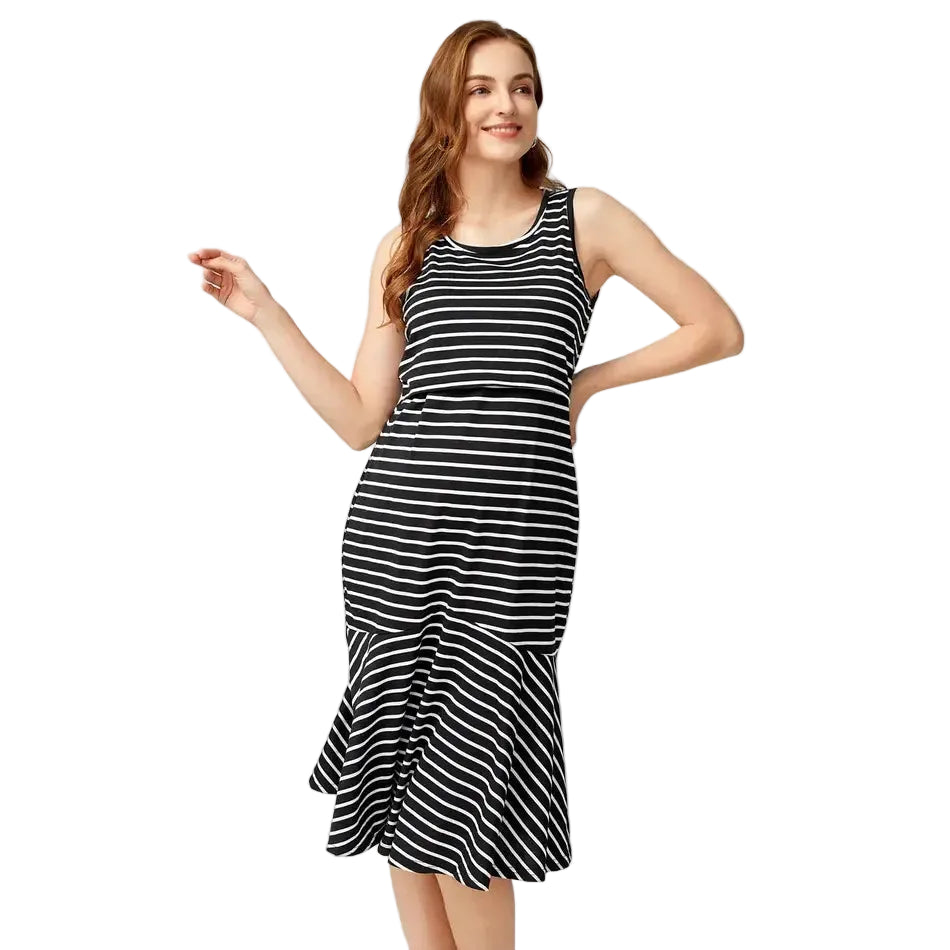 Striped Sleeveless Maternity Dress for Breastfeeding