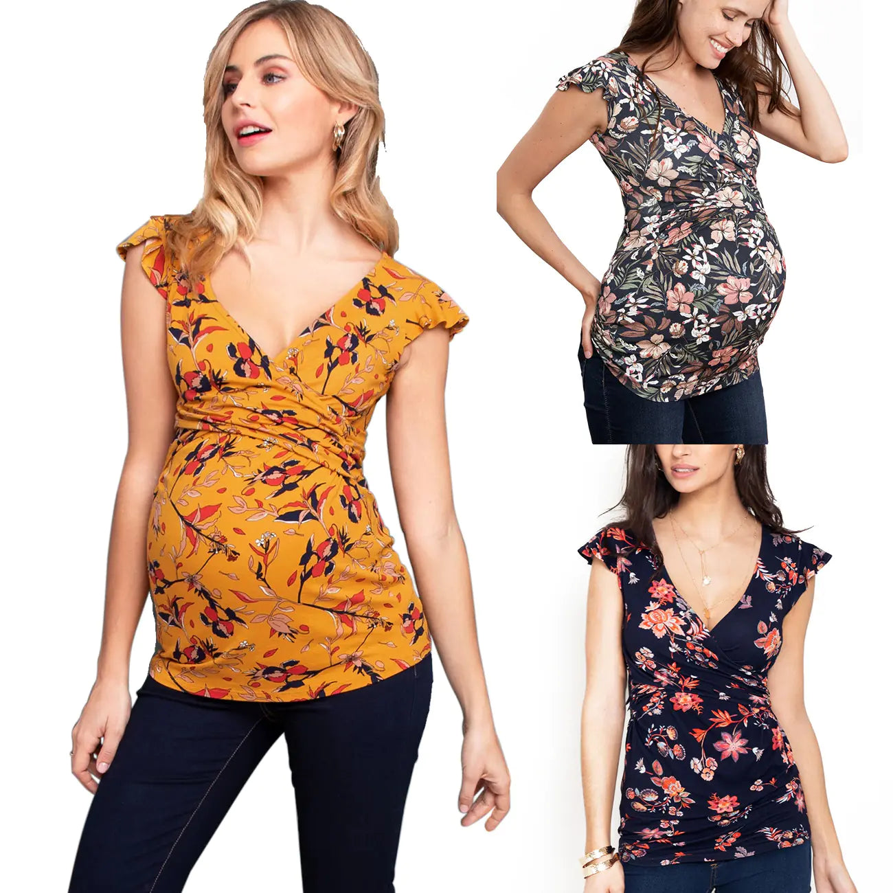 Fashion Printed Maternity Nursing Dress - Deep V-Neck Cross Breastfeeding Dress