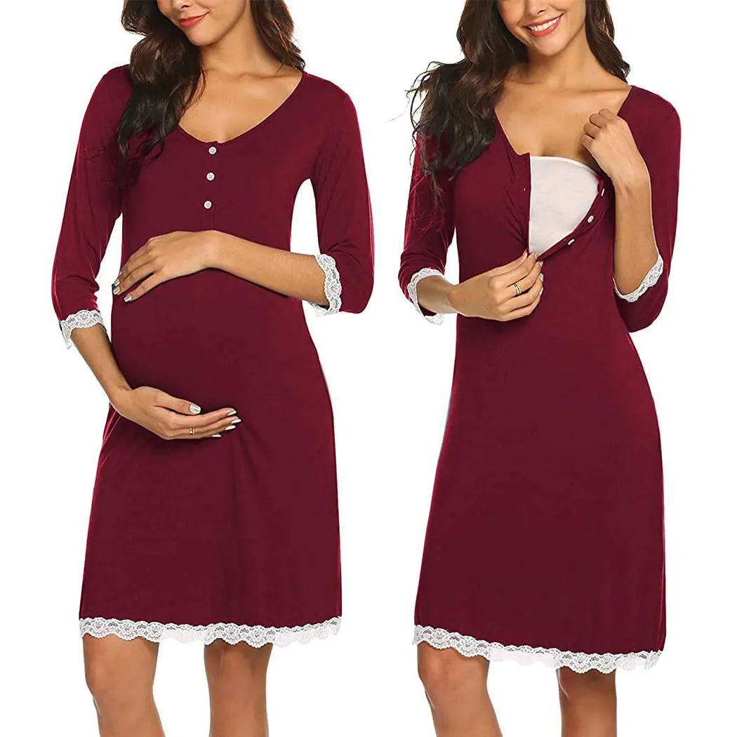 Maternity Nursing Dress - Five-Point Sleeve Pregnancy Dress for Work & Casual