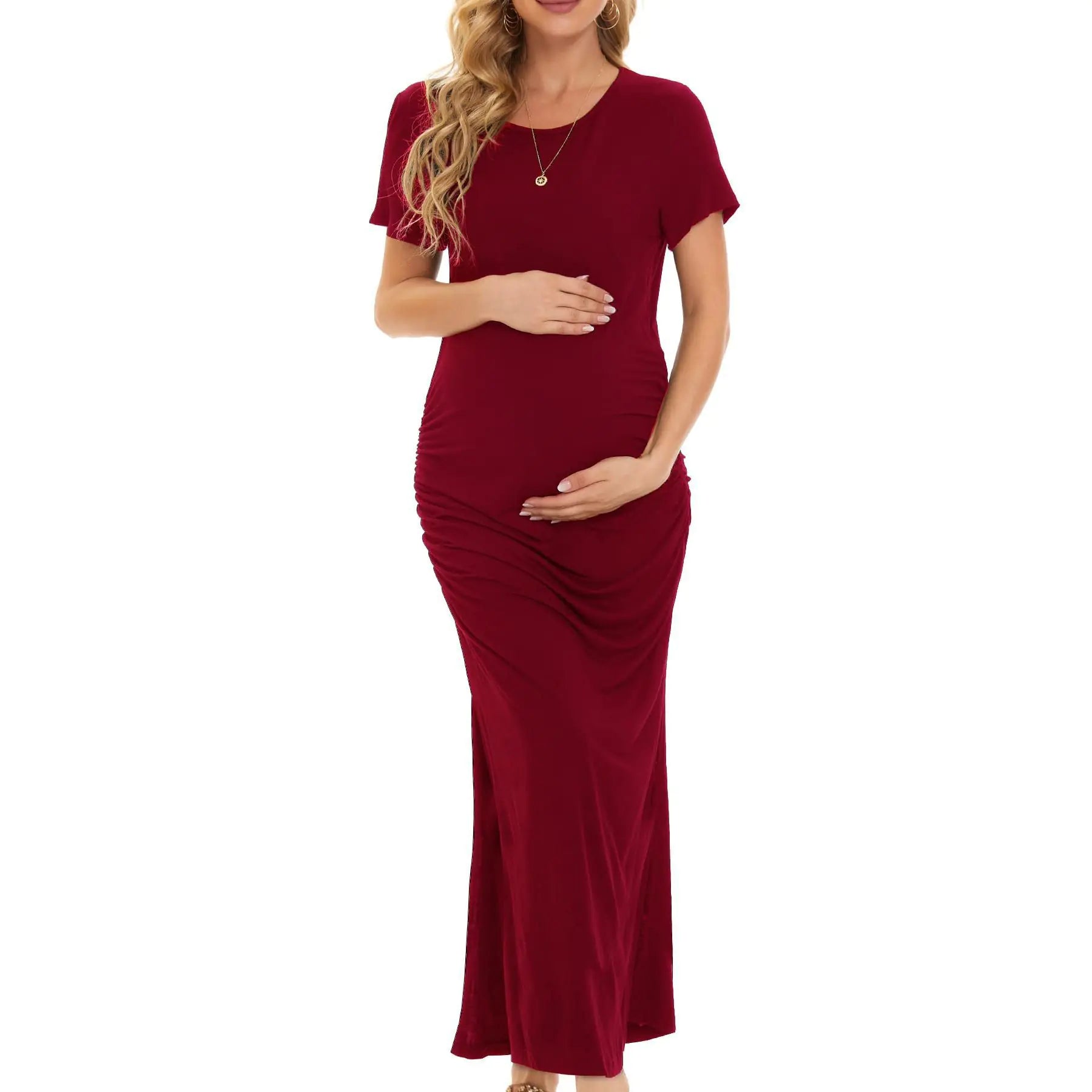 Maternity Short Sleeve Ruched Casual Summer Dress