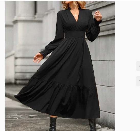 Sophisticated V-Neck Button Nursing Dress - Timeless Long Sleeve Maternity Dress