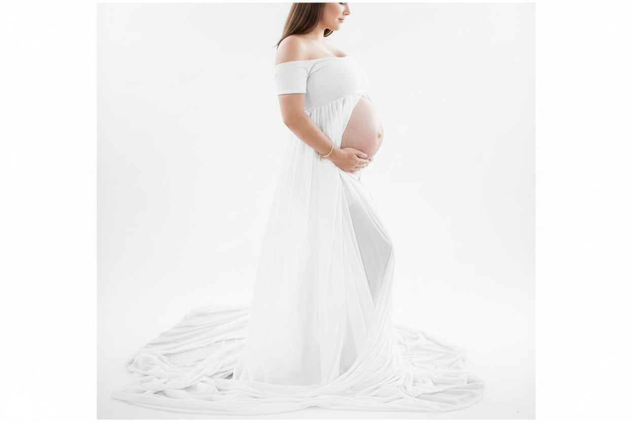 Maternity Long Skirt & Chiffon Front Split Dress