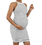 Striped Maternity Dress with Halter Neck Design