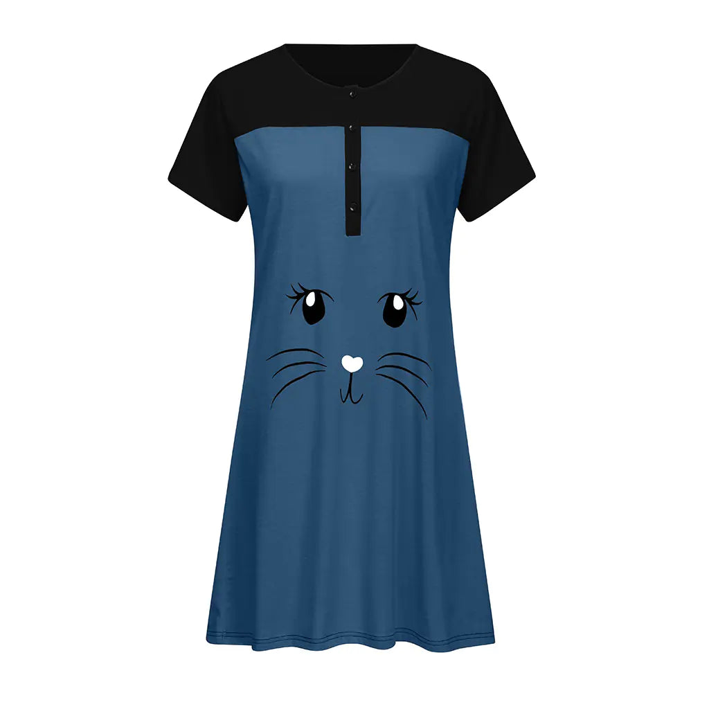Maternity Cat Print Breastfeeding Dress