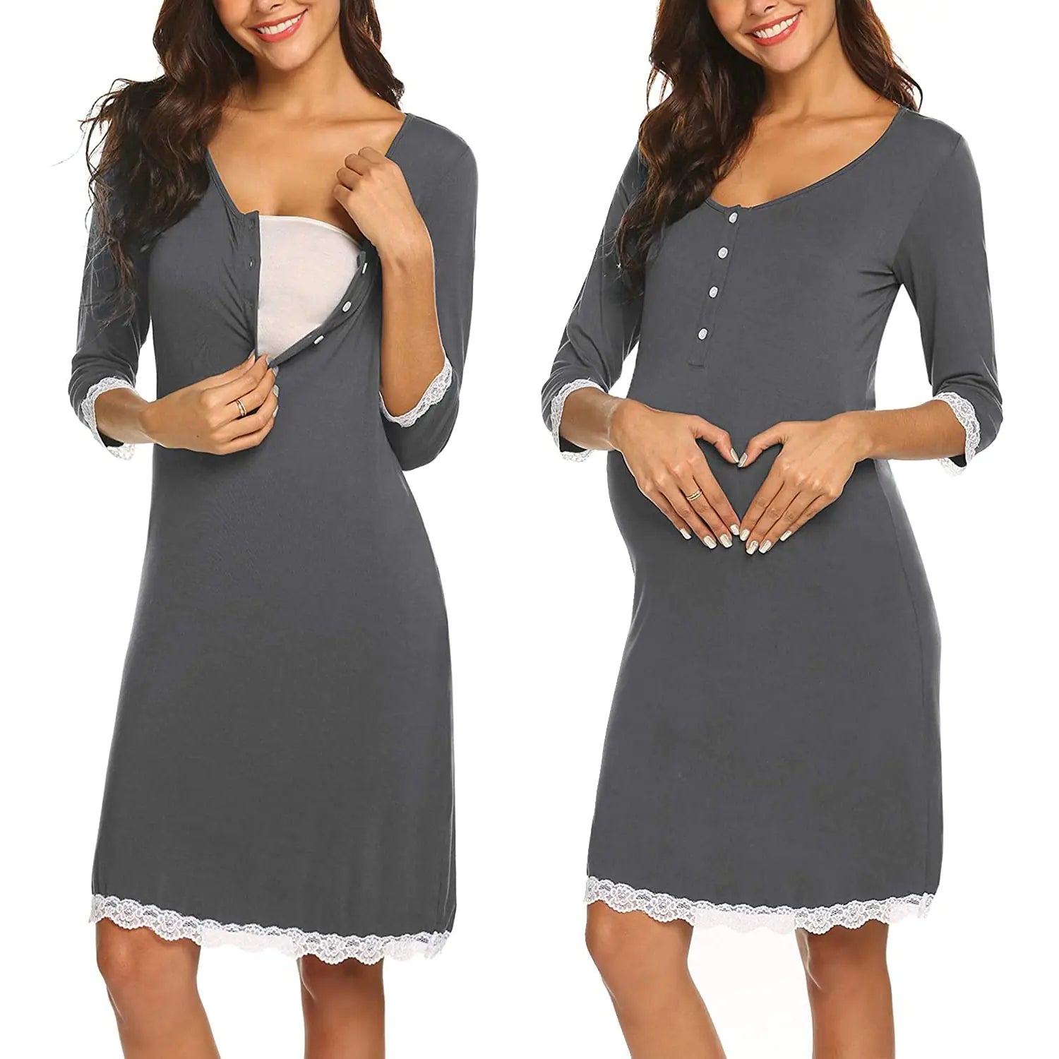 Maternity Nursing Dress - Five-Point Sleeve Pregnancy Dress for Work & Casual
