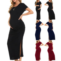 Maternity Short Sleeve Ruched Casual Summer Dress