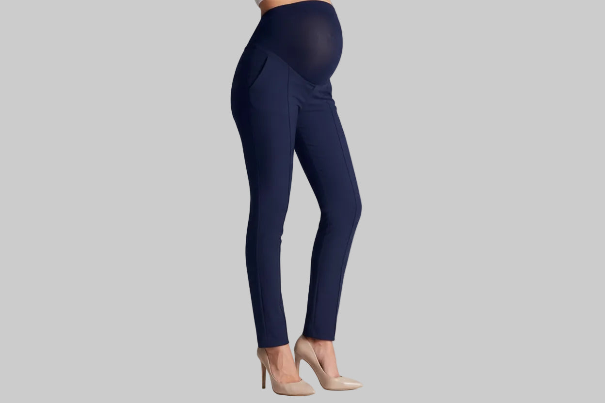 High Waist Maternity Work Pants - Comfortable Straight Leg Office Trousers for Pregnancy