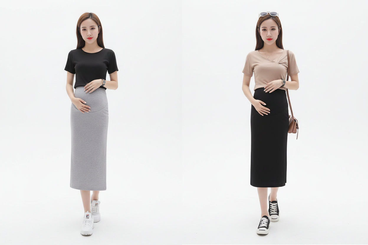 Side Opening High Waist Maternity Skirt Dress