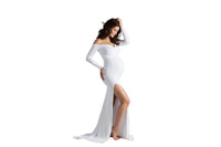 Cotton Maternity V-neck Slit Dress