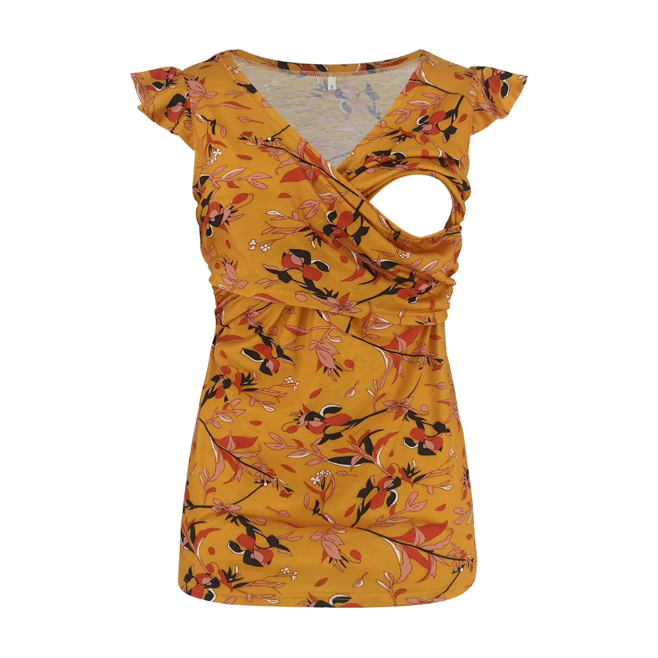 Fashion Printed Maternity Nursing Dress - Deep V-Neck Cross Breastfeeding Dress