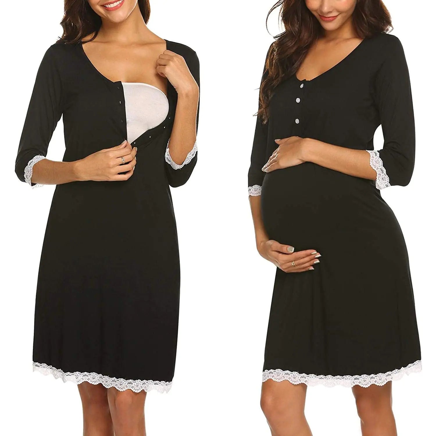 Maternity Nursing Dress - Five-Point Sleeve Pregnancy Dress for Work & Casual