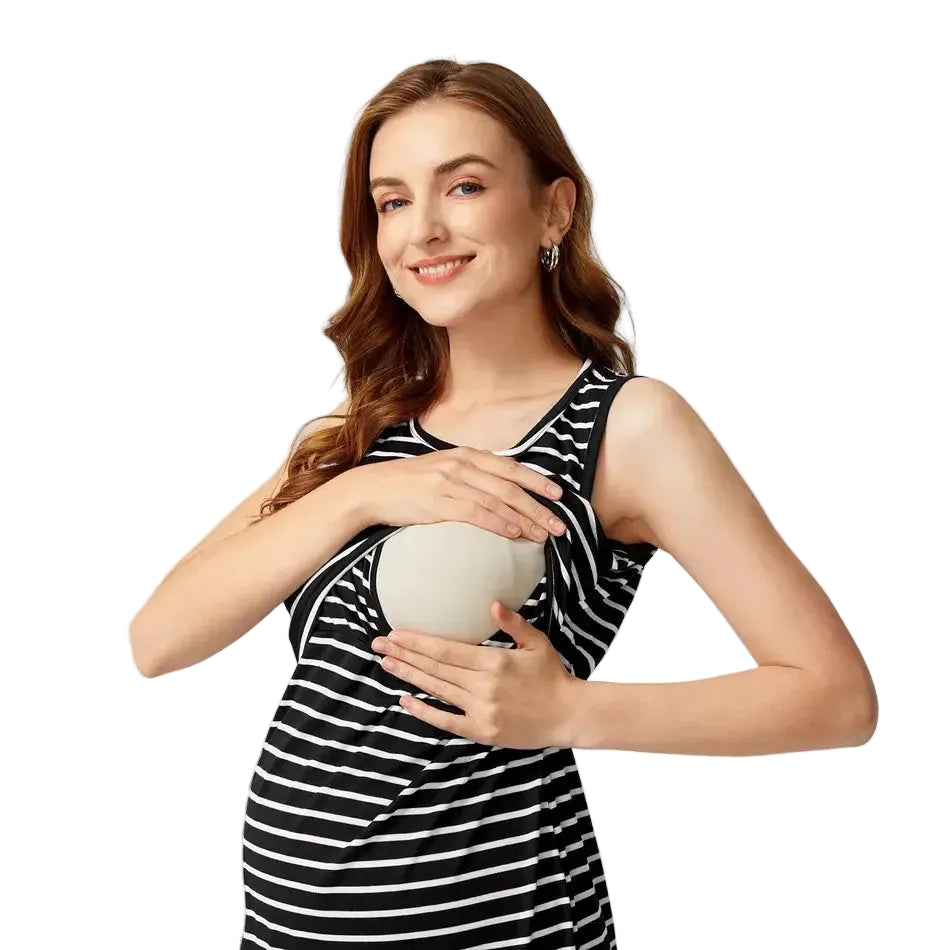 Striped Sleeveless Maternity Dress for Breastfeeding