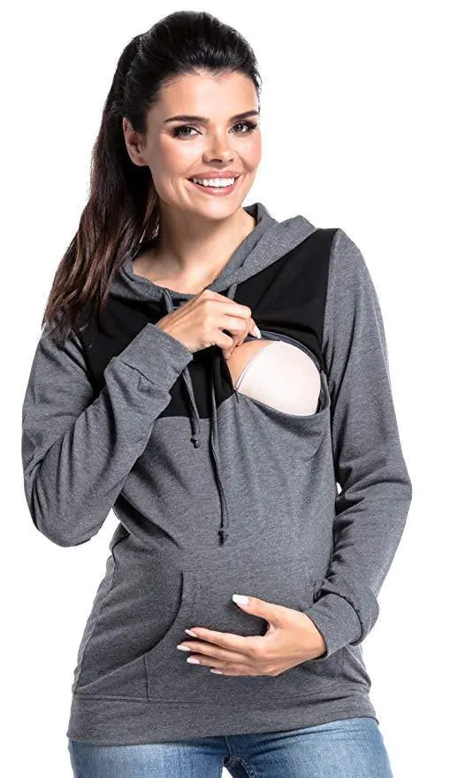 Colorblock Maternity Nursing Hoodie - Cozy Breastfeeding Sweatshirt for Pregnancy & Postpartum