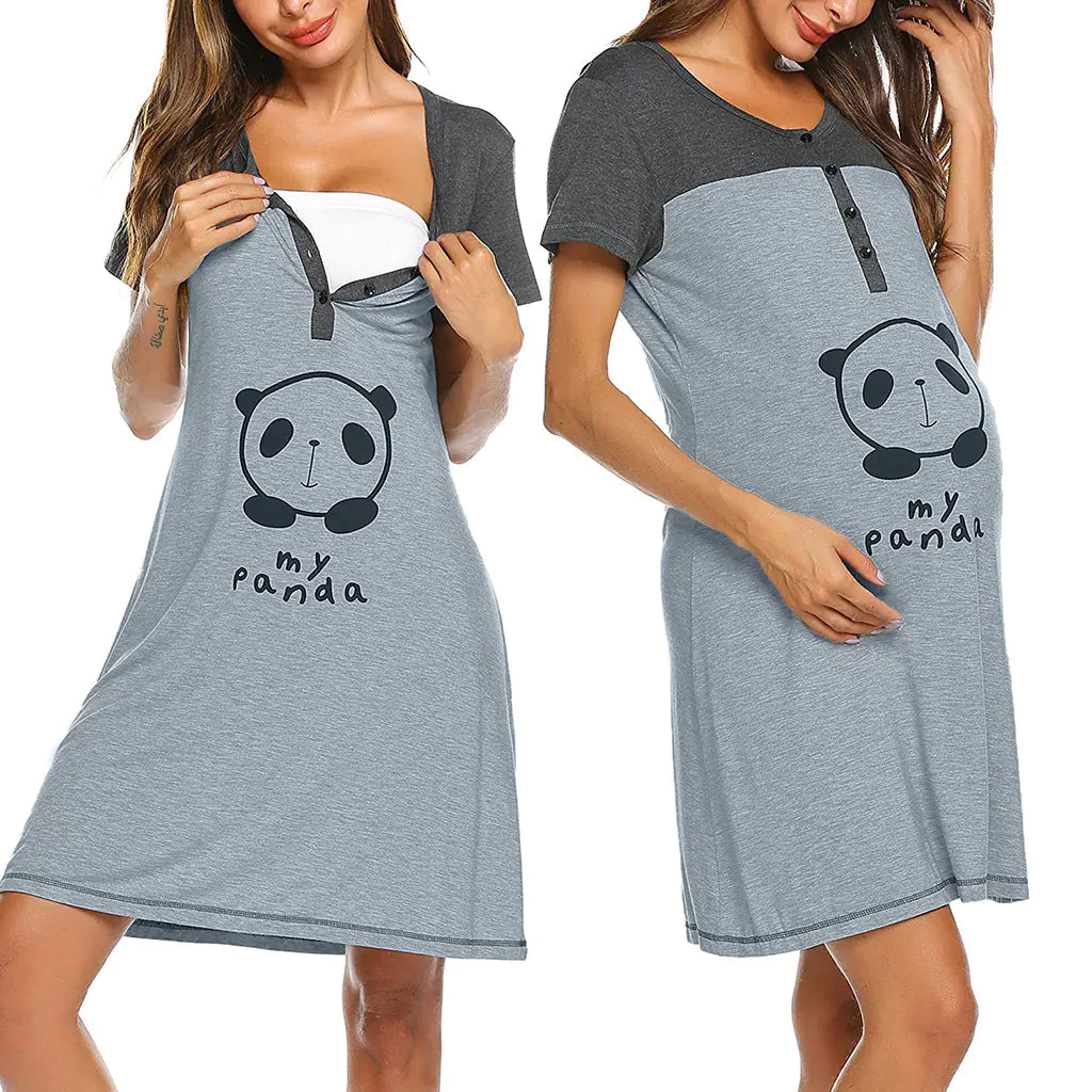 Maternity Cat Print Breastfeeding Dress