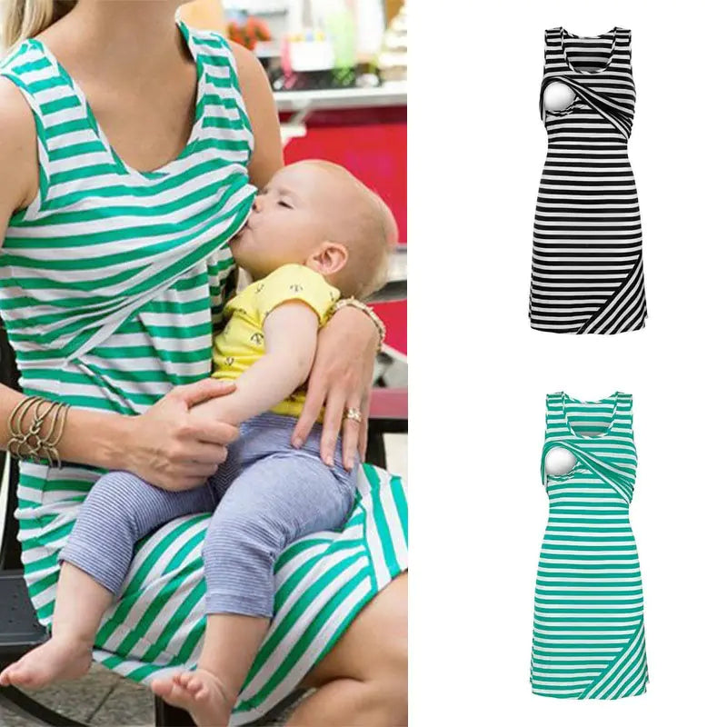 Striped Nursing Mini Dress - Casual Breastfeeding Dress with Classic Stripes
