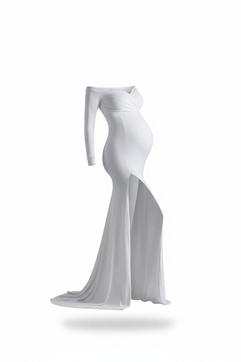 Cotton Maternity V-neck Slit Dress