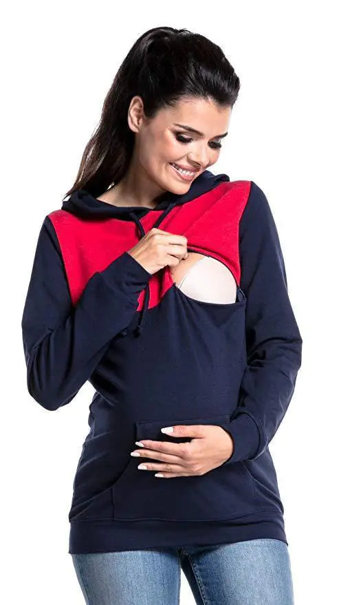 Colorblock Maternity Nursing Hoodie - Cozy Breastfeeding Sweatshirt for Pregnancy & Postpartum