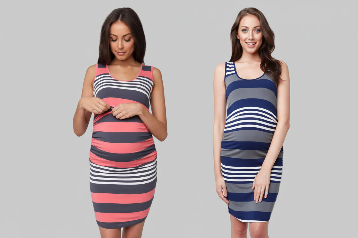 Sleeveless Striped Maternity Dress
