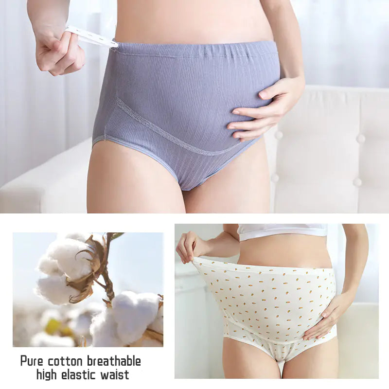 High Waist Cotton Maternity Briefs with Lace Detail