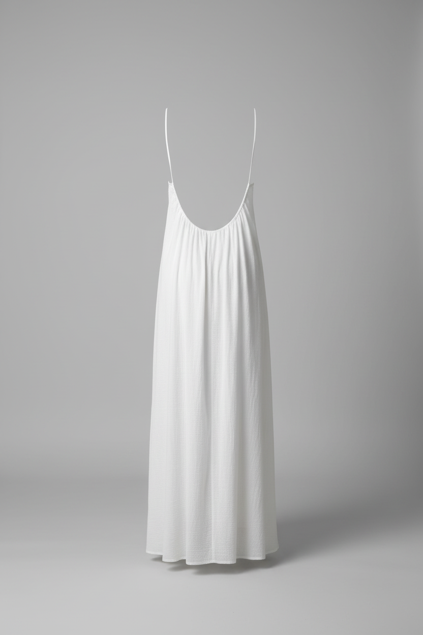 White slip dress on a gray background