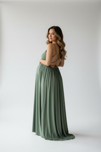 Army Green backless dress - back view studio