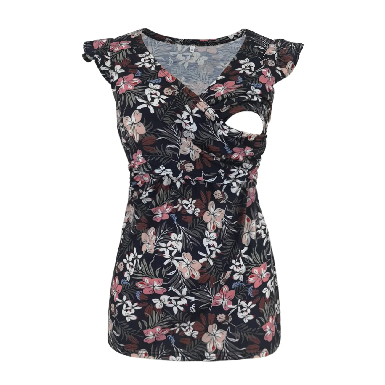 Fashion Printed Maternity Nursing Dress - Deep V-Neck Cross Breastfeeding Dress