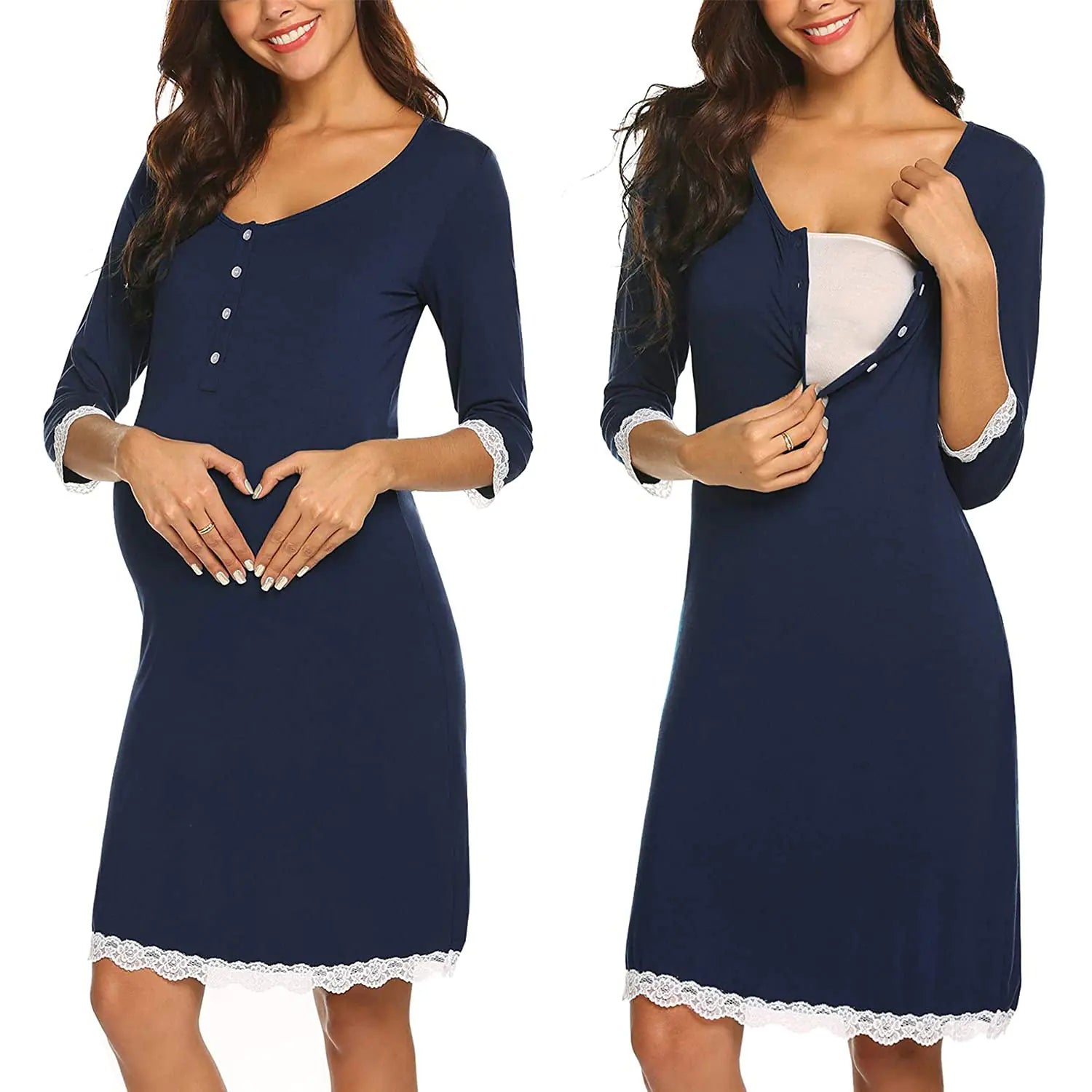 Maternity Nursing Dress - Five-Point Sleeve Pregnancy Dress for Work & Casual