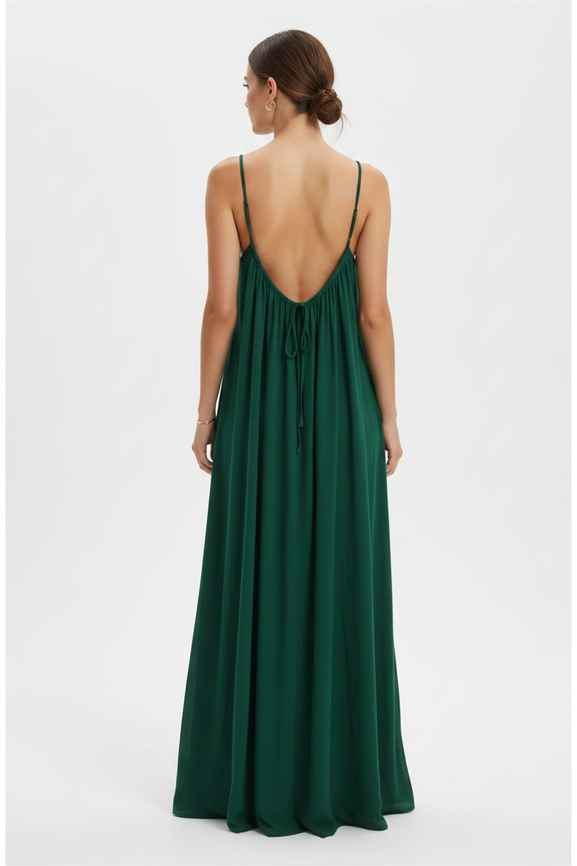 Dark Emerald Green Spaghetti Strap Maxi Dress
