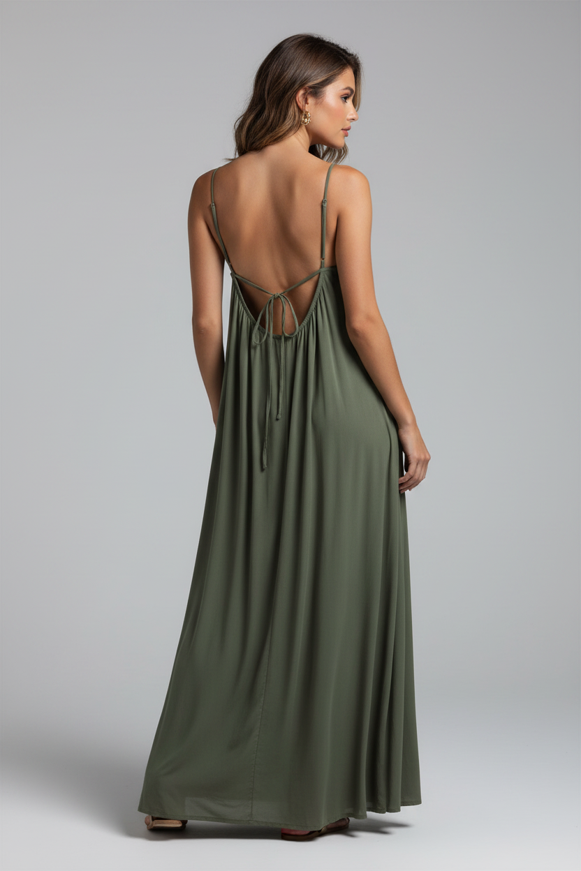 Dark Olive Spaghetti Strap Maxi Dress