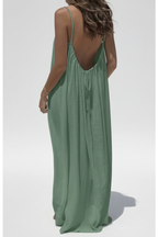 Darker Sage Green Spaghetti Strap Maxi Dress