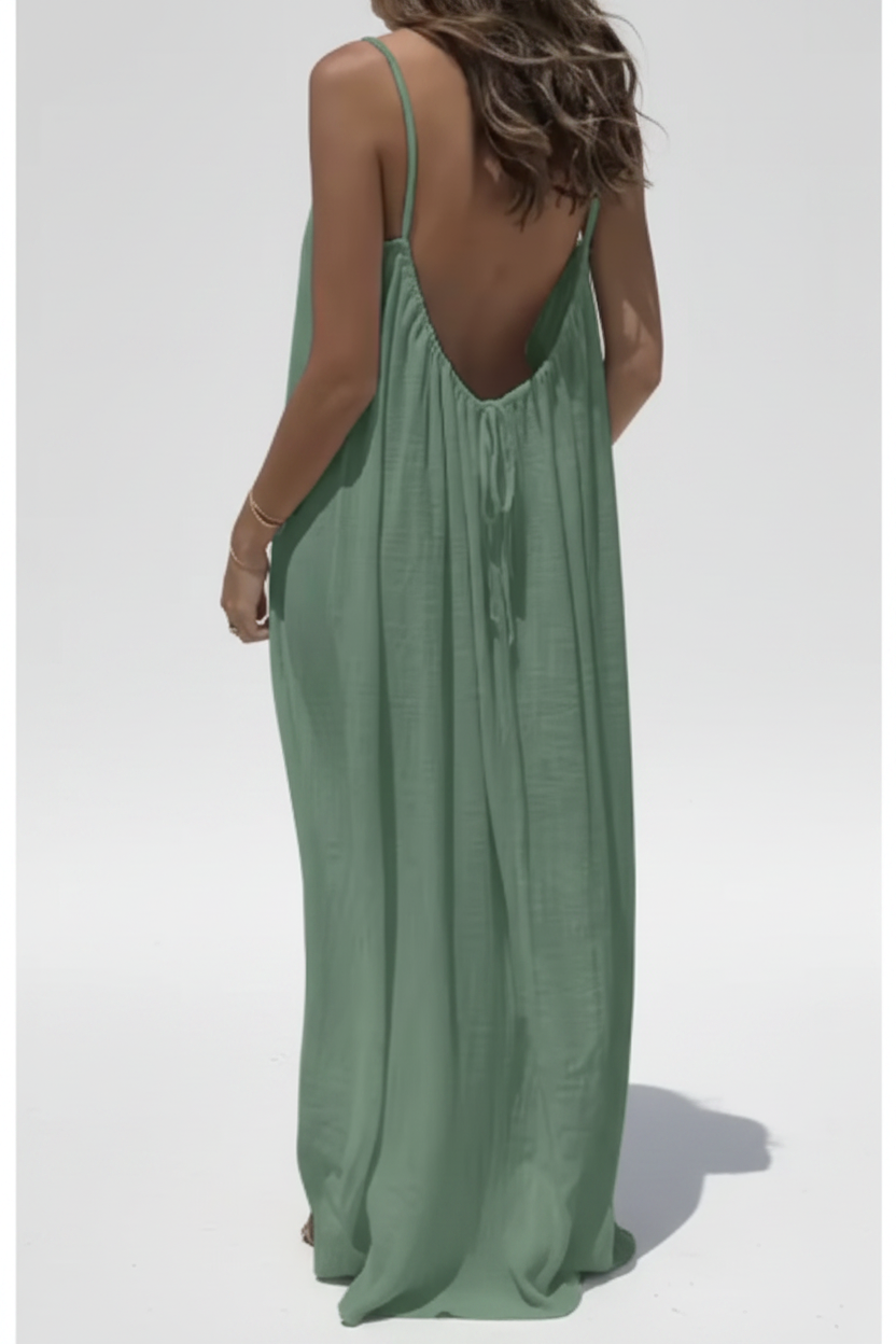 Darker Sage Green Spaghetti Strap Maxi Dress