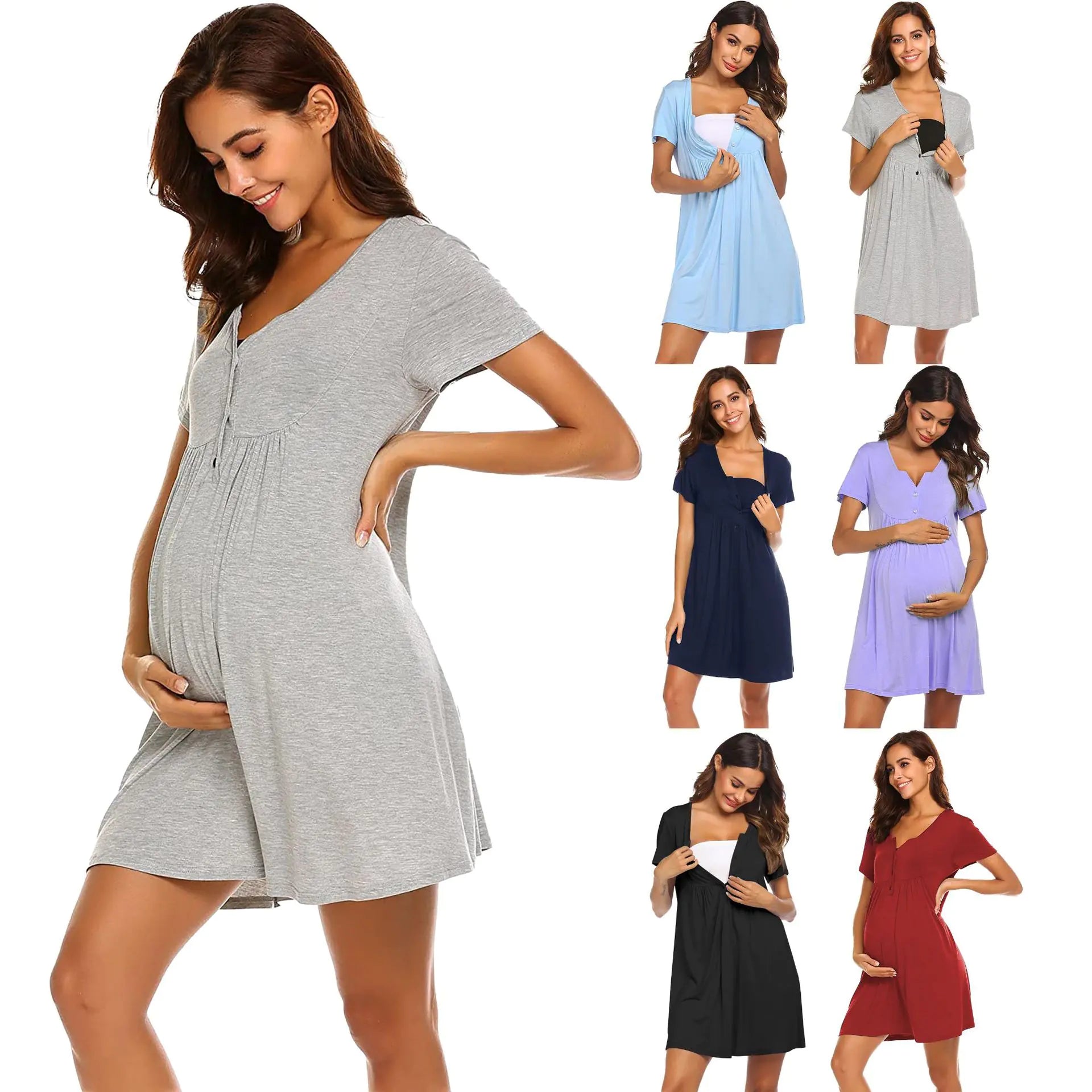 Summer Maternity Nursing Dress - Lightweight Casual Breastfeeding Pajama Dress