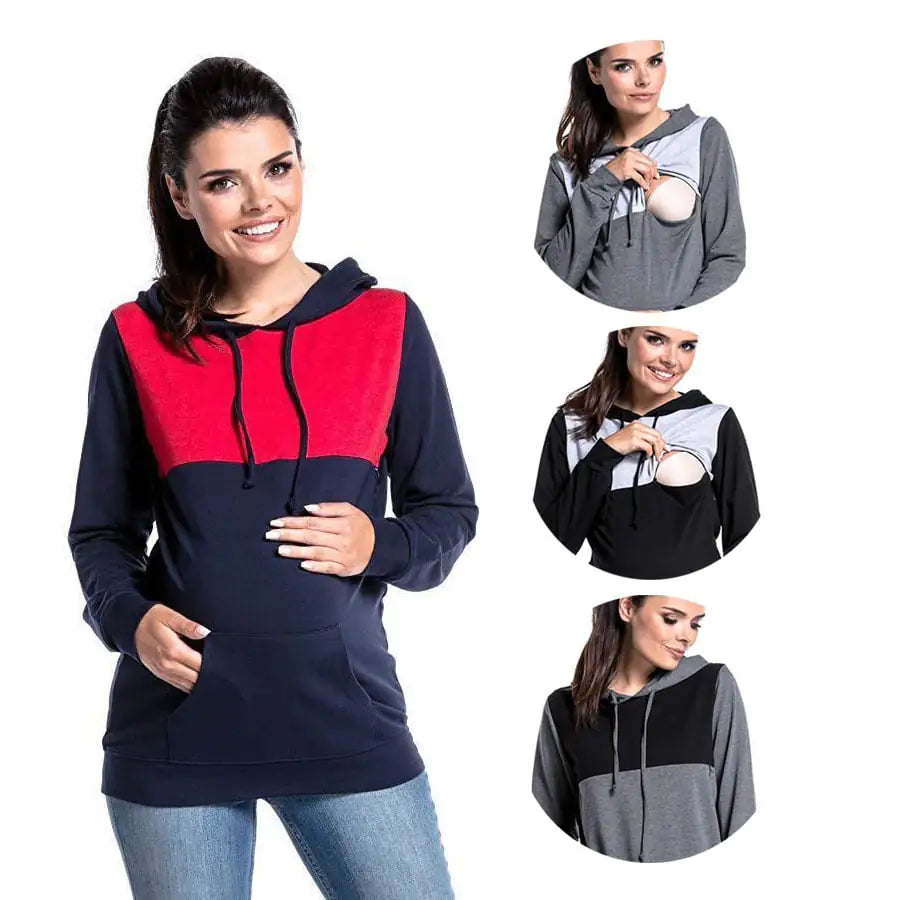 Colorblock Maternity Nursing Hoodie - Cozy Breastfeeding Sweatshirt for Pregnancy & Postpartum