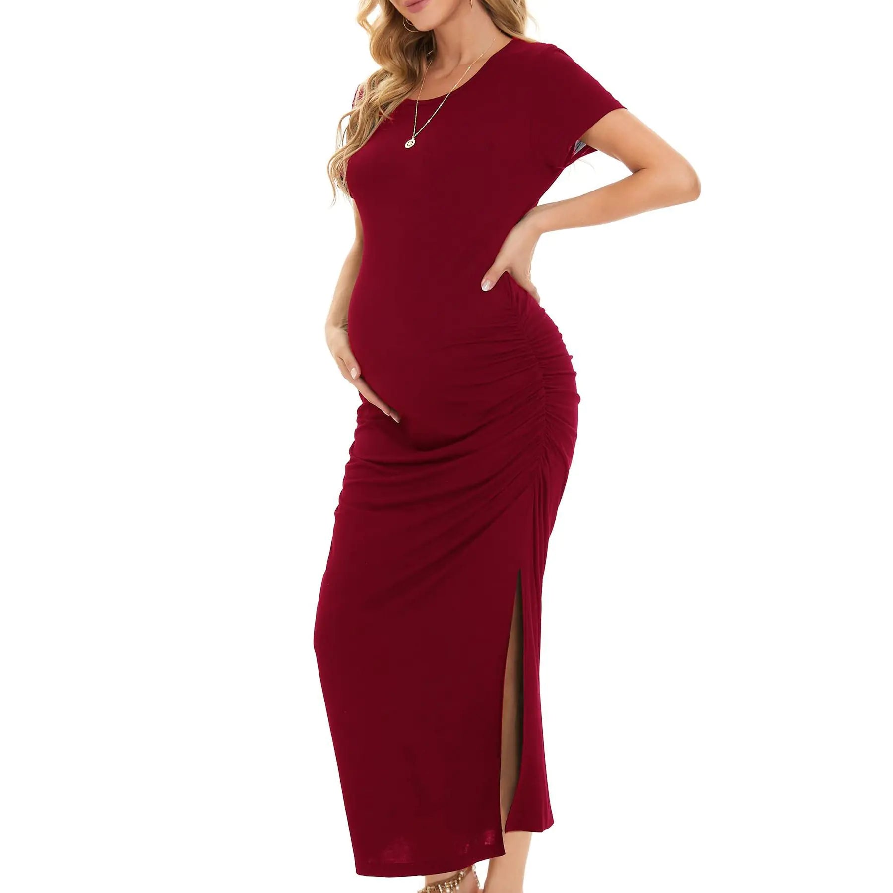 Maternity Short Sleeve Ruched Casual Summer Dress