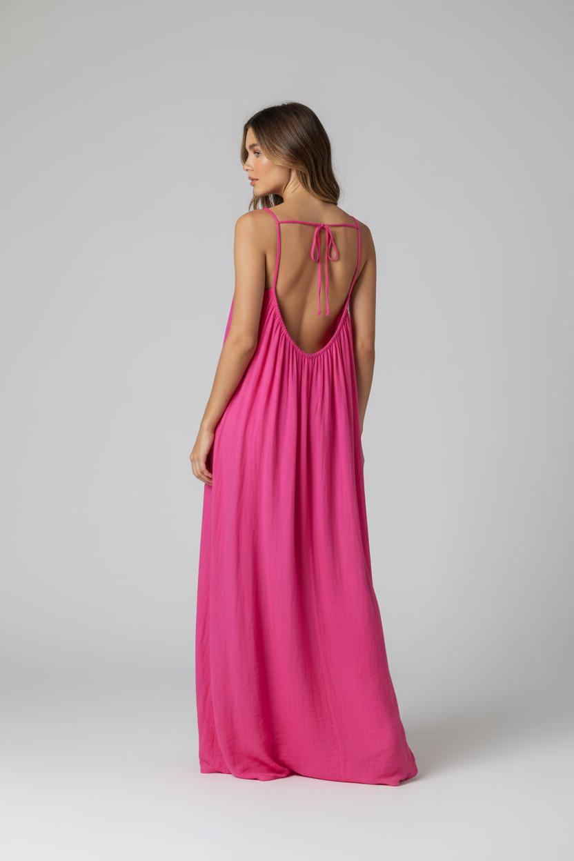 Hot Pink Spaghetti Strap Maxi Dress