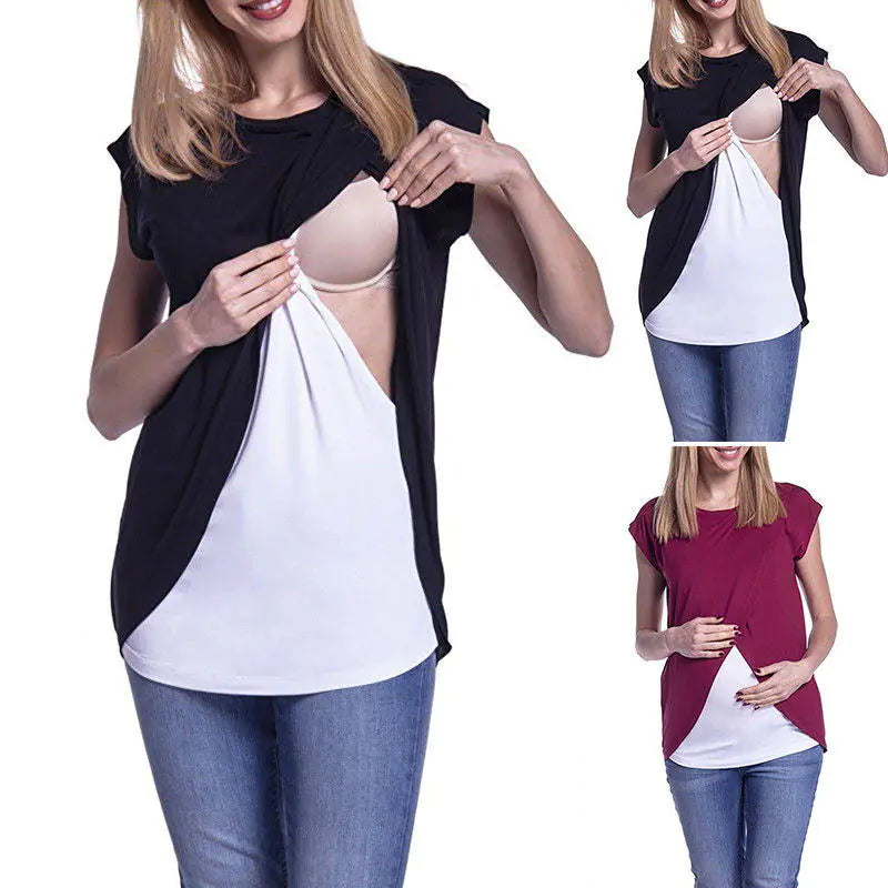 Candy Color Maternity Tee - Soft Nursing Top for Pregnancy & Breastfeeding