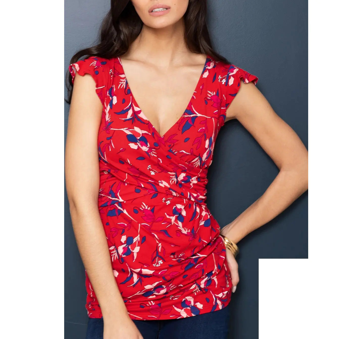 Fashion Printed Maternity Nursing Dress - Deep V-Neck Cross Breastfeeding Dress