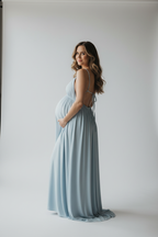 Light Blue backless dress - back view studio