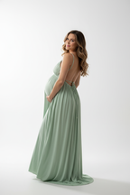 Light Green backless dress - back view studio