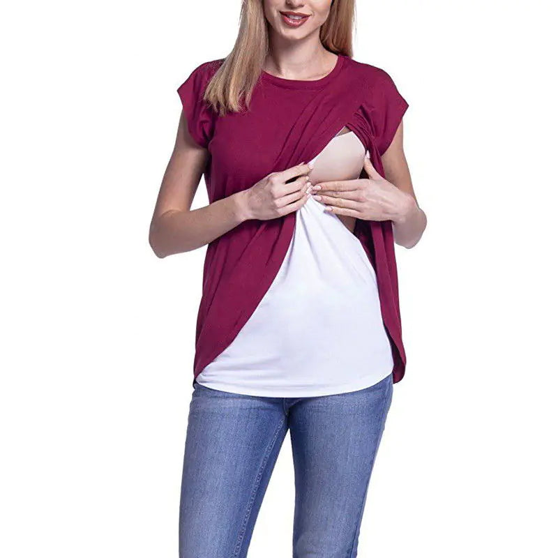 Candy Color Maternity Tee - Soft Nursing Top for Pregnancy & Breastfeeding