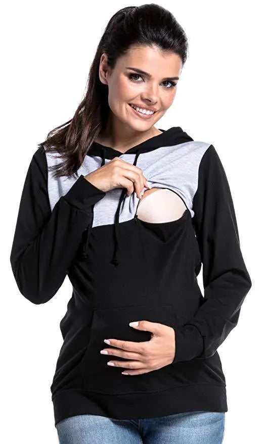 Colorblock Maternity Nursing Hoodie - Cozy Breastfeeding Sweatshirt for Pregnancy & Postpartum