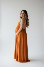 Orange backless dress - back view studio