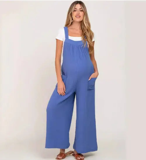 Elegant Wide Leg Maternity Overalls - Premium Adjustable Pregnancy Jumpsuit