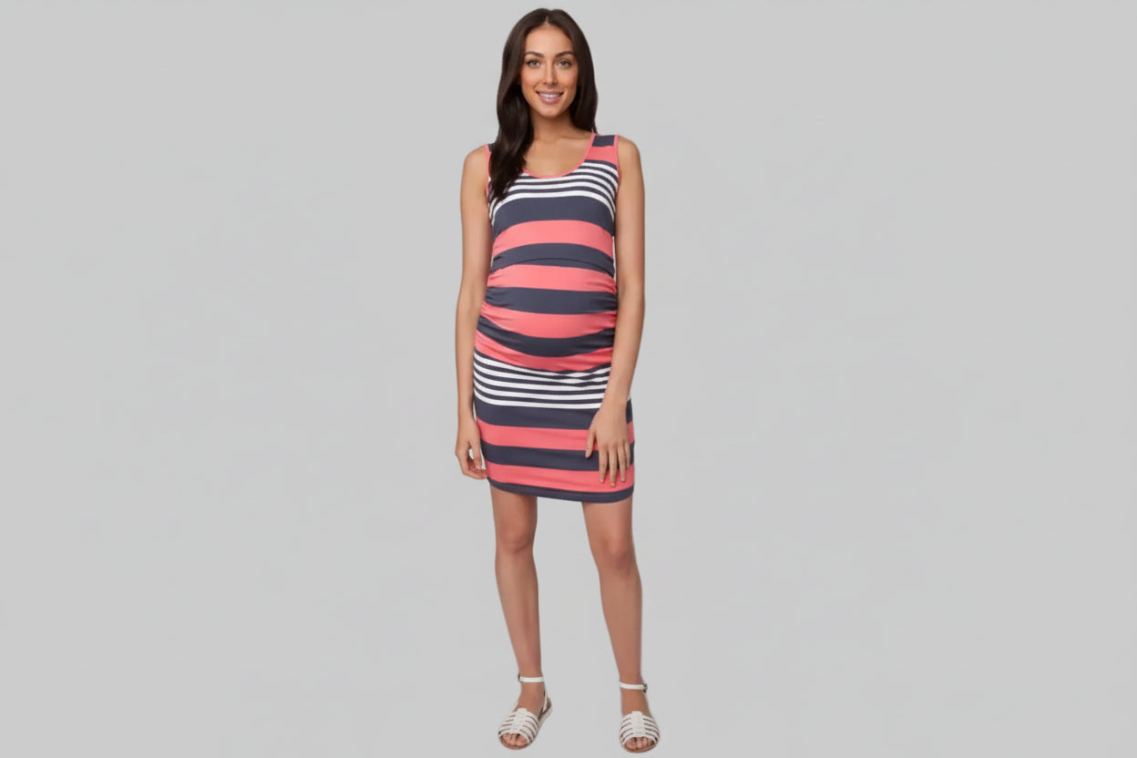 Sleeveless Striped Maternity Dress