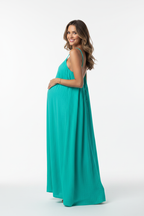 Turquoise Teal backless dress - back view studio