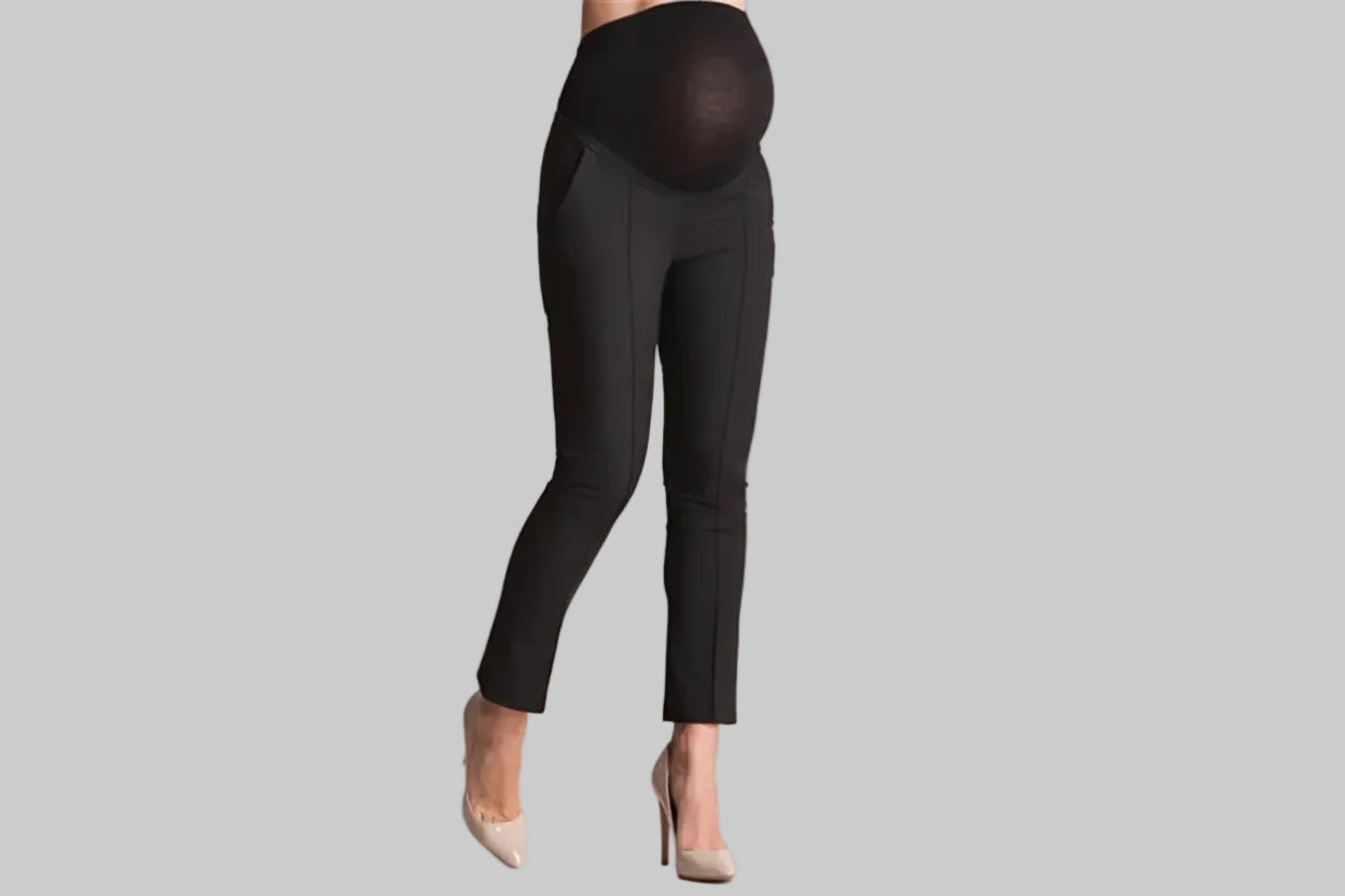 High Waist Maternity Work Pants - Comfortable Straight Leg Office Trousers for Pregnancy