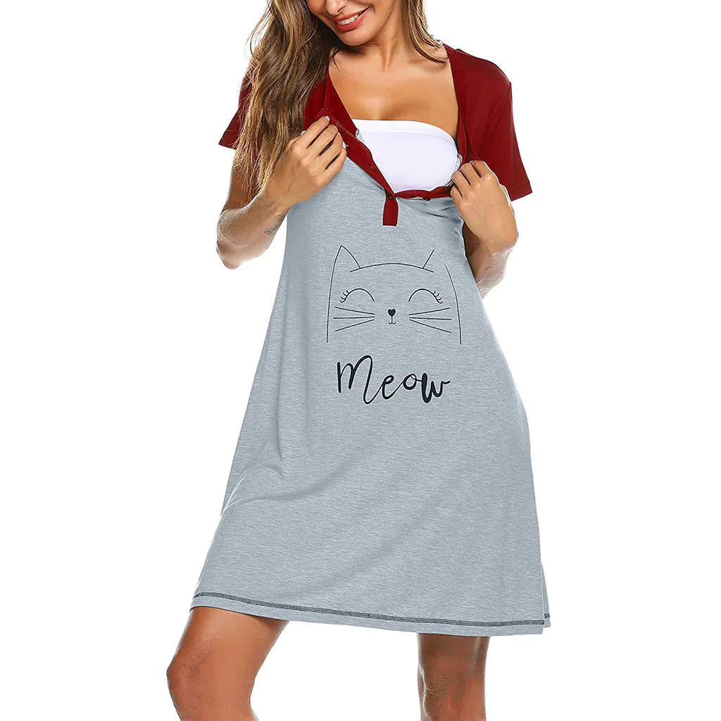 Maternity Cat Print Breastfeeding Dress